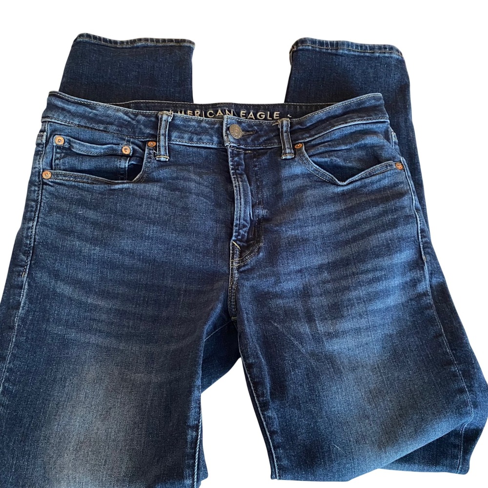 American Eagle Slim Straight Airflex+ Dark Wash Men's Jeans 33x32 Blue Denim - Picture 4 of 7